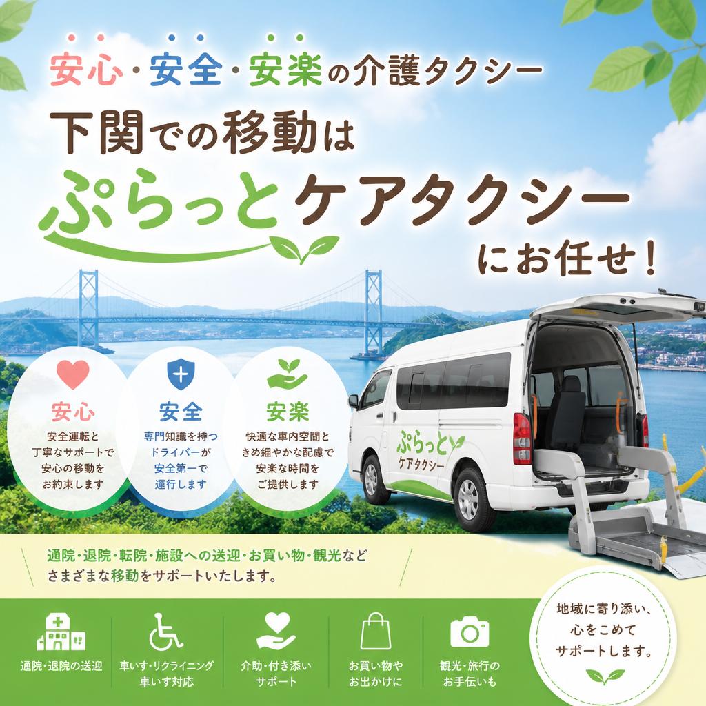 安心・安全・安楽の介護タクシー、下関での移動はぷらっとケアタクシーにお任せ！