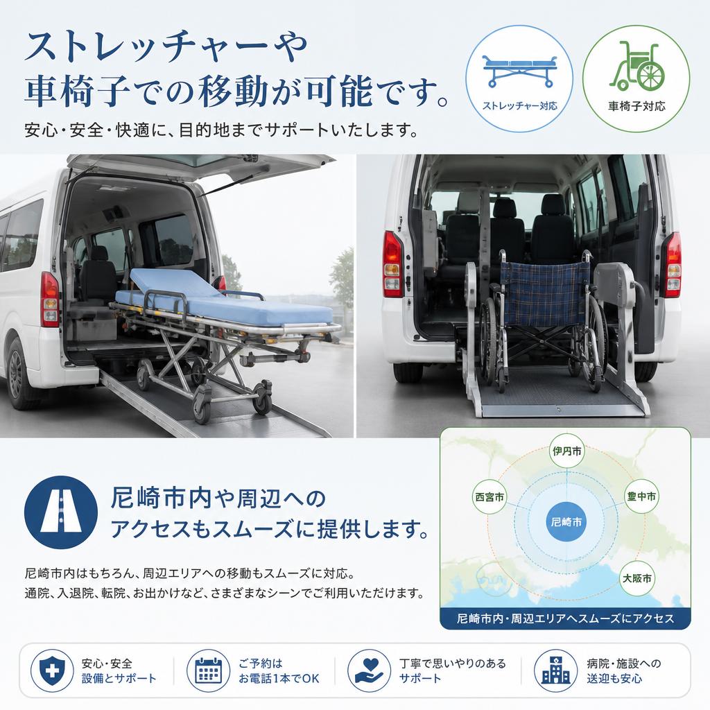 充実した設備！ストレッチャー・車椅子の移動