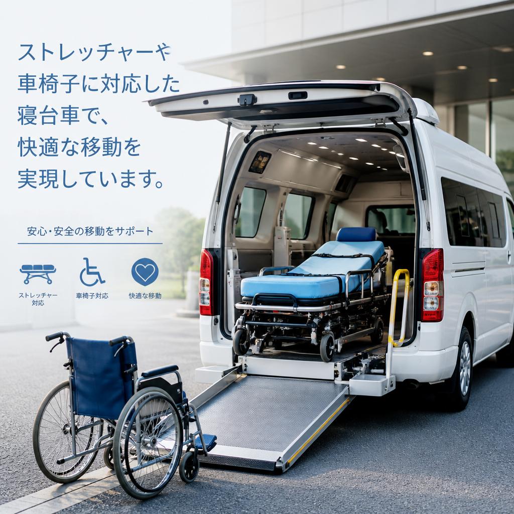 ストレッチャー・車椅子移動に専用車両を完備