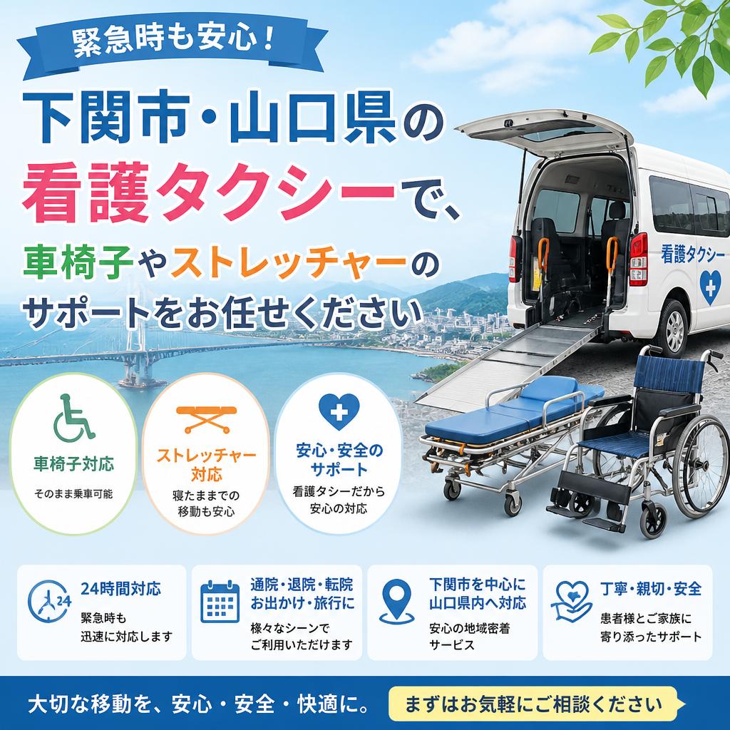 緊急時も安心！下関市・山口県の看護タクシーで、車椅子やストレッチャーのサポートをお任せください