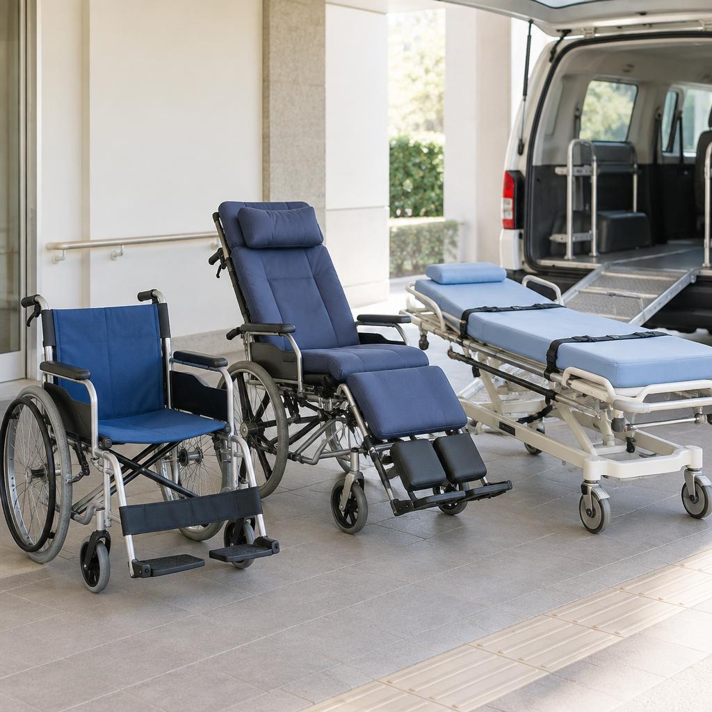 車椅子もストレッチャーも。寝たままの移動に対応