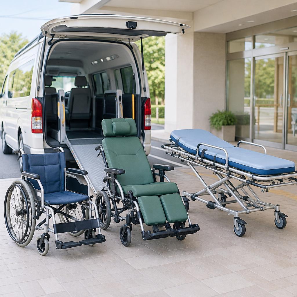 車椅子もストレッチャーも。体の状態に合わせた移動を